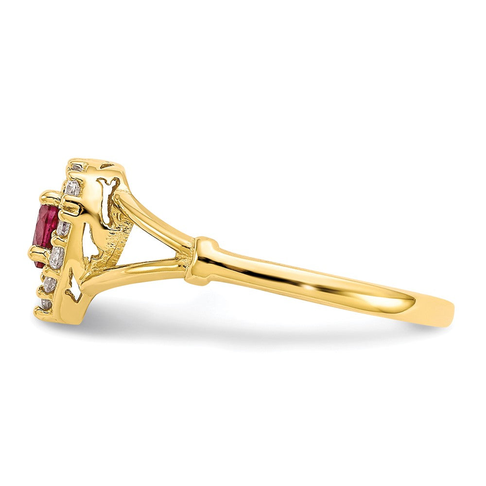 10K Yellow Gold Red and White CZ Heart Ring