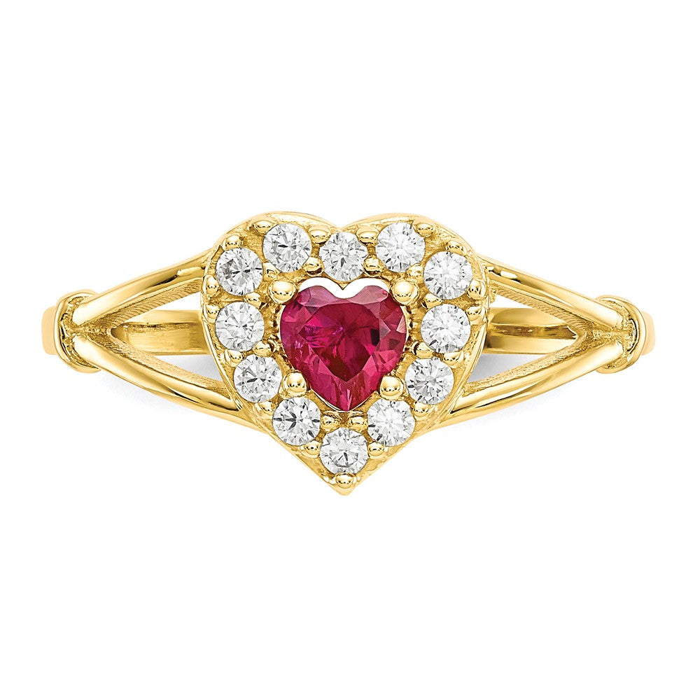 10K Yellow Gold Red and White CZ Heart Ring