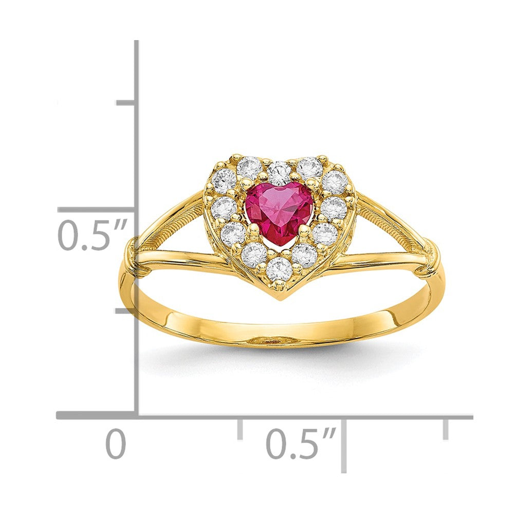 10K Yellow Gold Red and White CZ Heart Ring