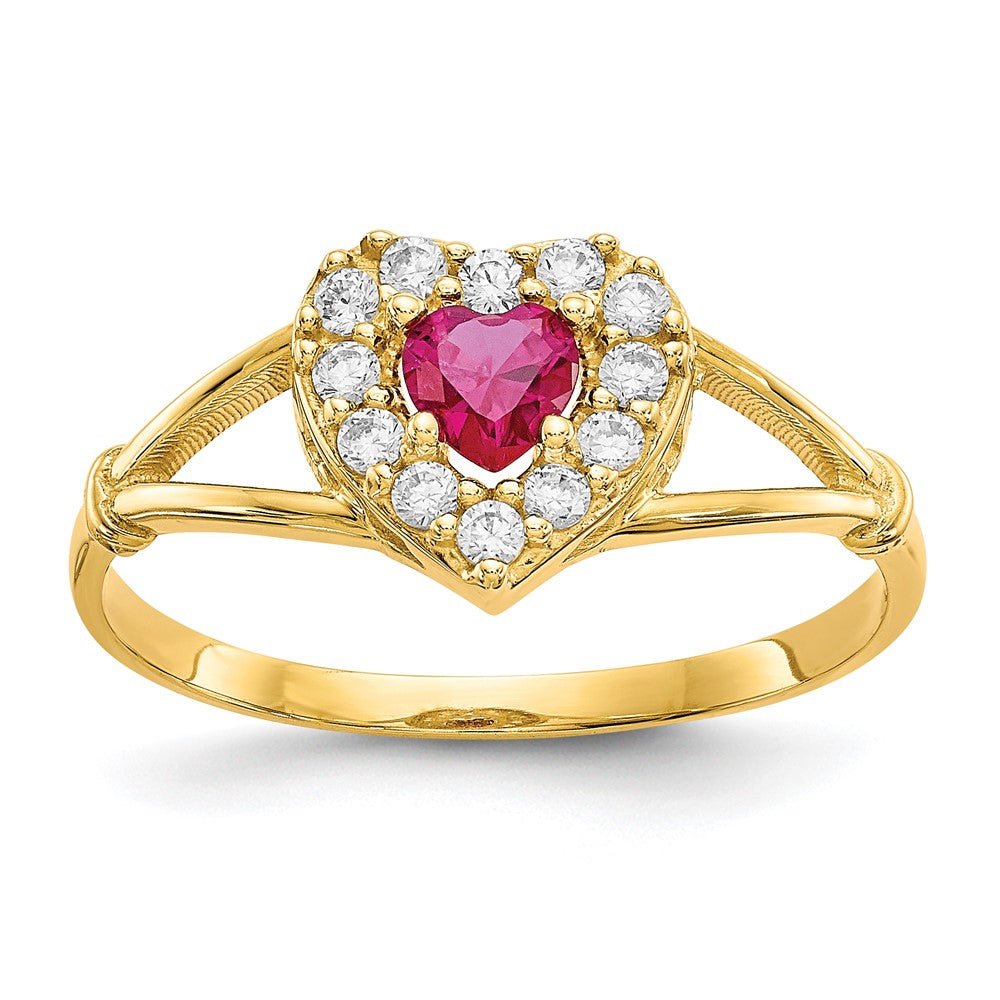 10K Yellow Gold Red and White CZ Heart Ring