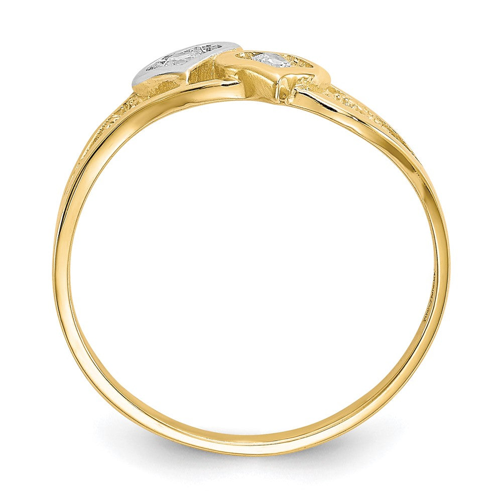 10K Yellow Gold w/Rhodium Double Heart CZ Ring