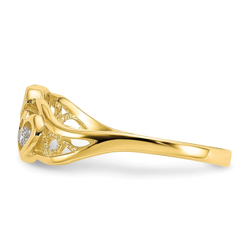 10K Yellow Gold w/Rhodium Double Heart CZ Ring