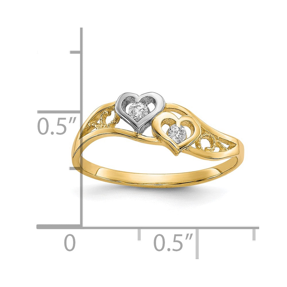 10K Yellow Gold w/Rhodium Double Heart CZ Ring