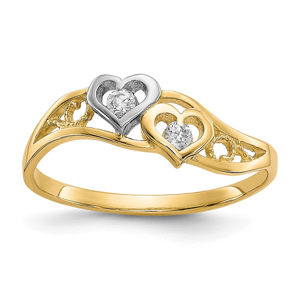 10K Yellow Gold w/Rhodium Double Heart CZ Ring