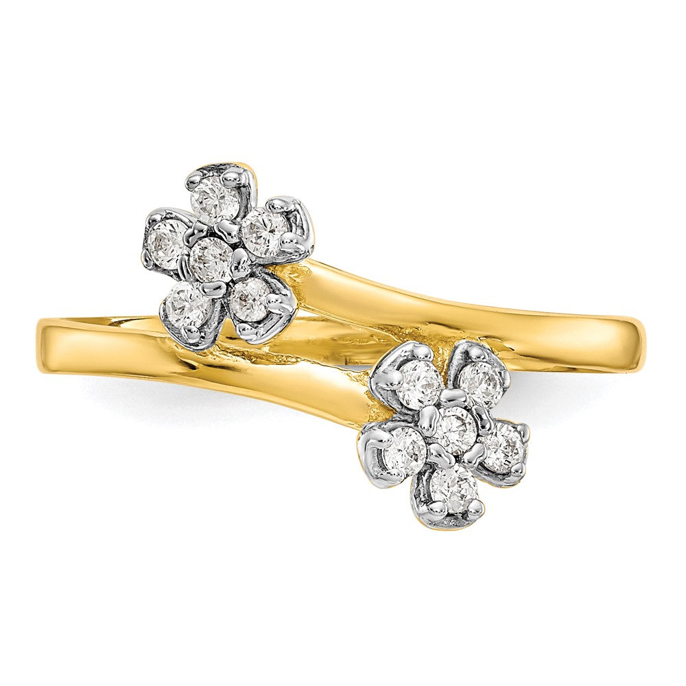 10K Yellow Gold Double Flower CZ Ring