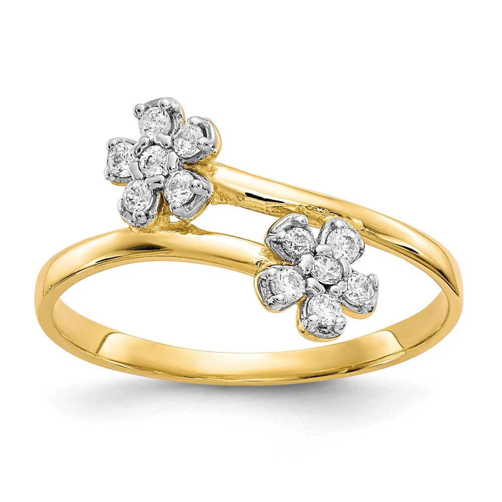 10K Yellow Gold Double Flower CZ Ring