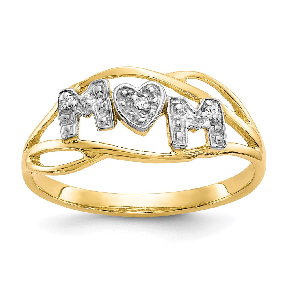 10K Yellow Gold w/Rhodium Mom CZ Ring