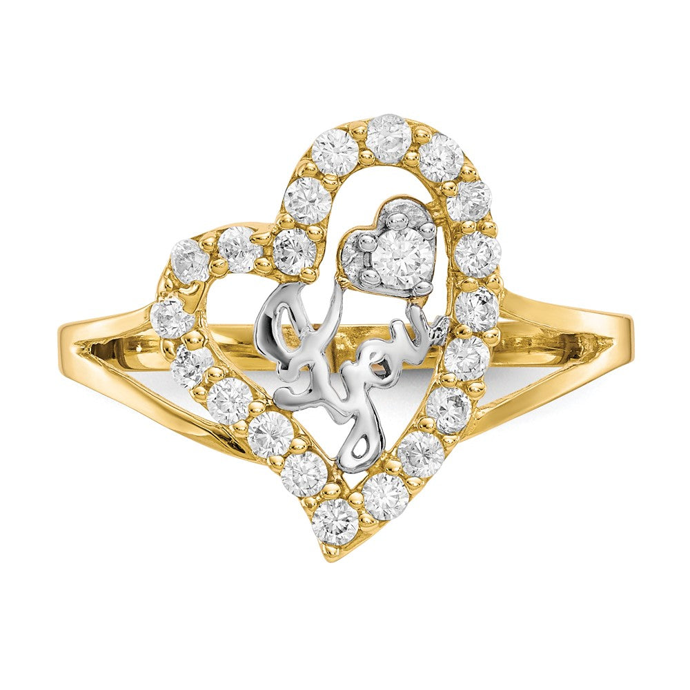 10K Yellow Gold w/White Rhodium I LOVE YOU CZ Heart Ring