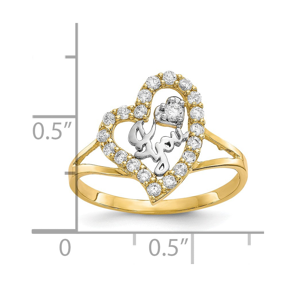 10K Yellow Gold w/White Rhodium I LOVE YOU CZ Heart Ring