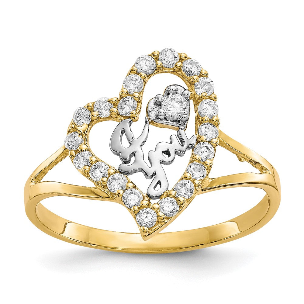 10K Yellow Gold w/White Rhodium I LOVE YOU CZ Heart Ring