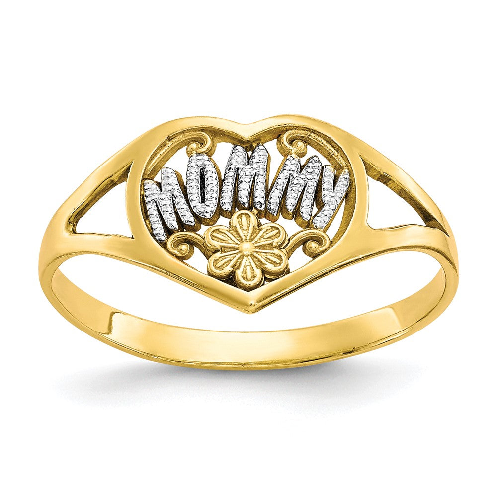 10K Yellow Gold w/rhodium Mommy Heart Ring