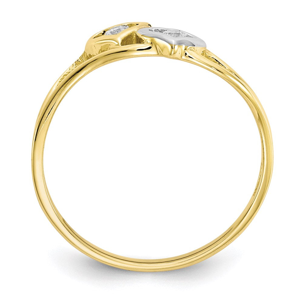 10K Yellow Gold & Rhodium Double Heart CZ Ring