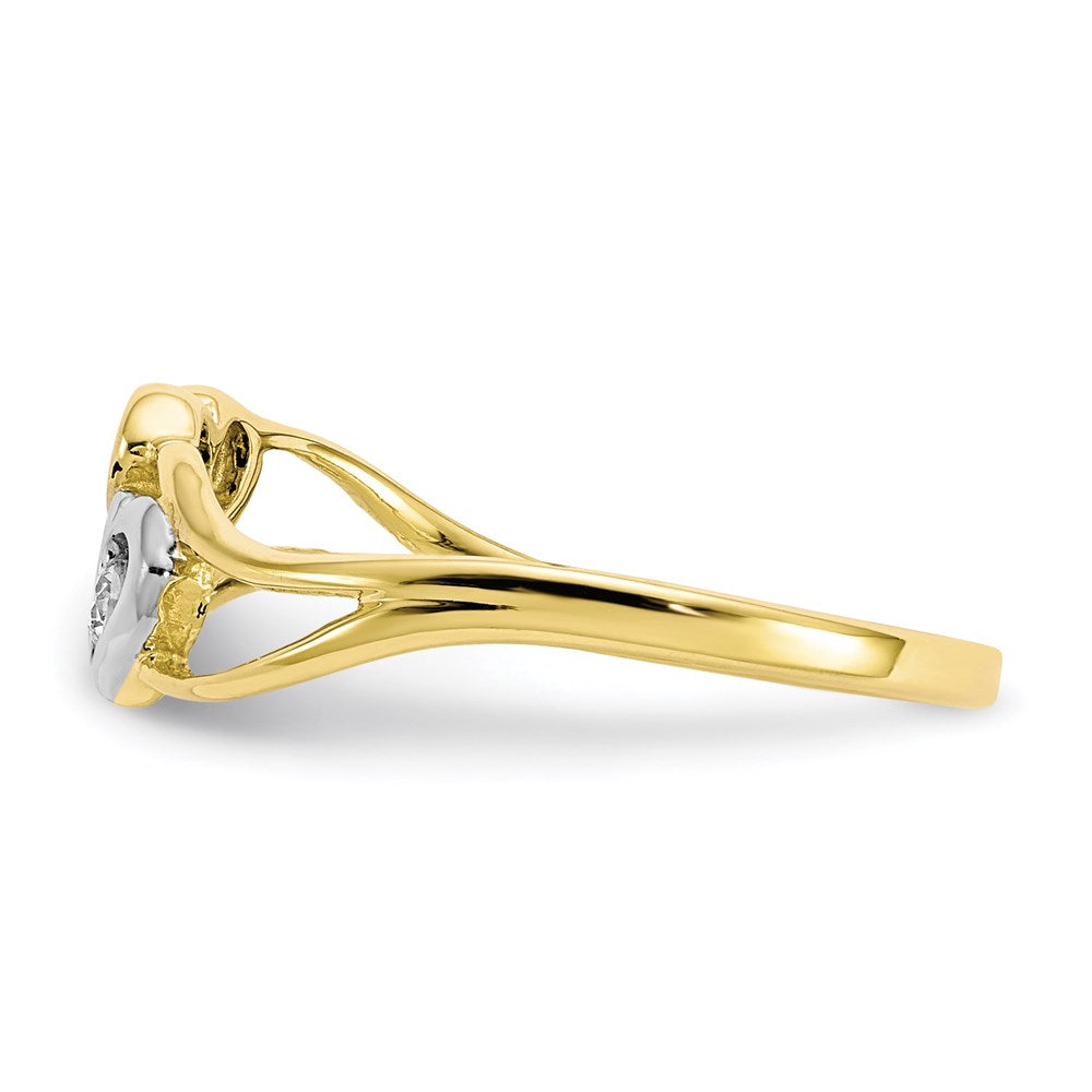 10K Yellow Gold & Rhodium Double Heart CZ Ring