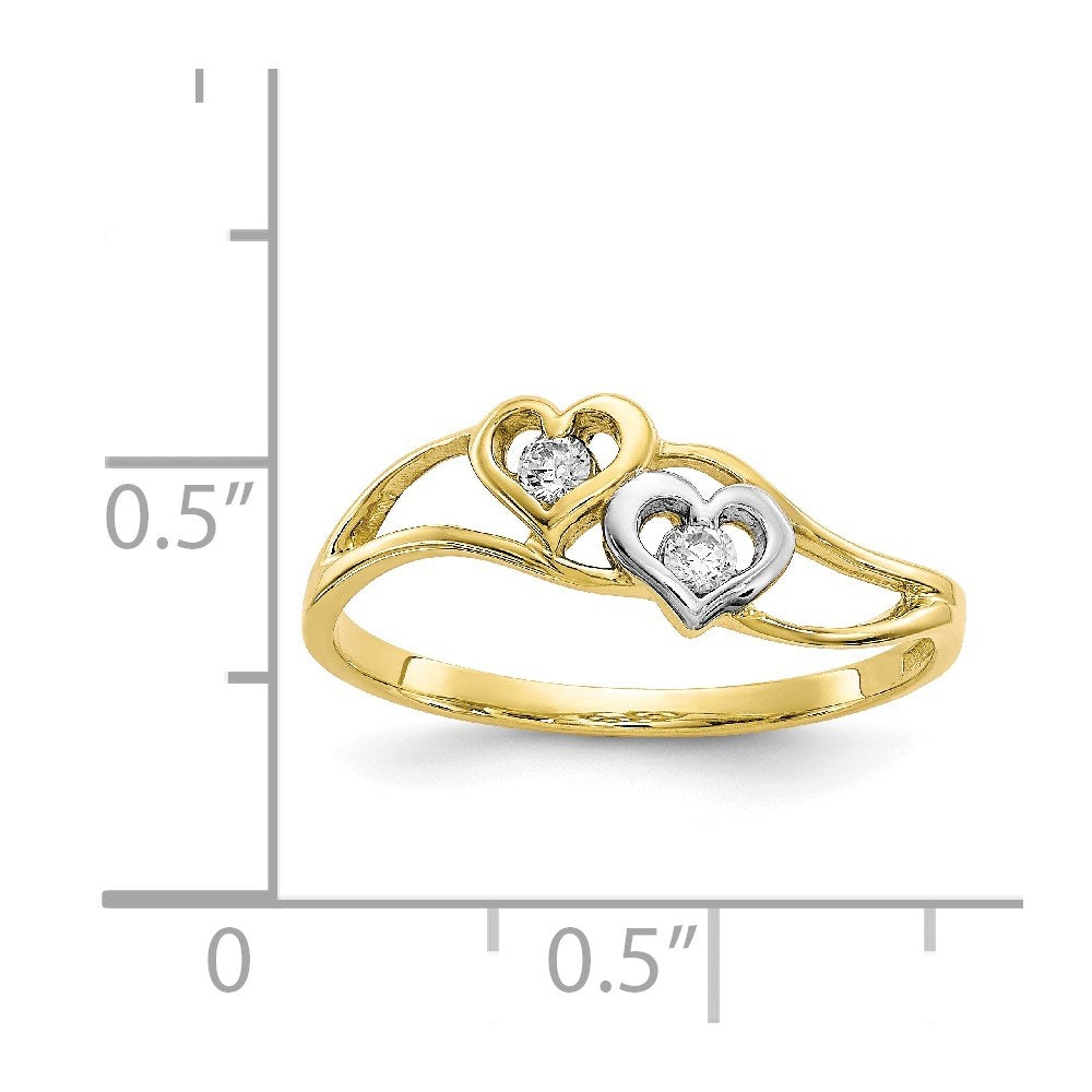 10K Yellow Gold & Rhodium Double Heart CZ Ring