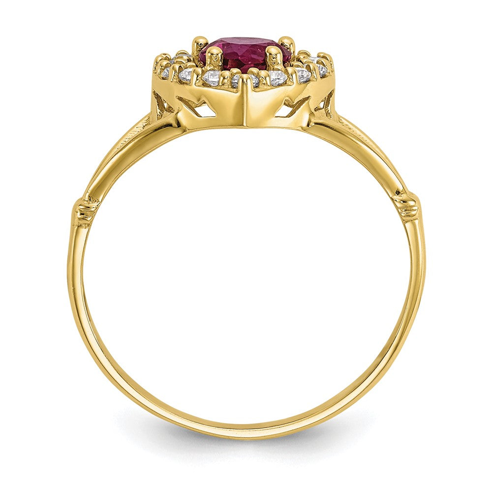 10K Yellow Gold Red and White CZ Heart Ring