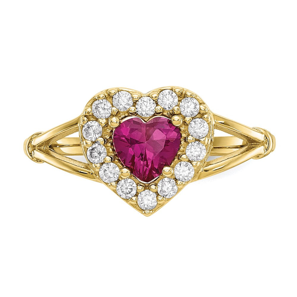 10K Yellow Gold Red and White CZ Heart Ring