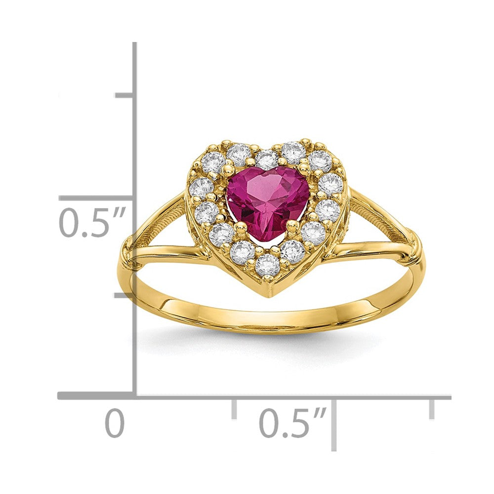 10K Yellow Gold Red and White CZ Heart Ring