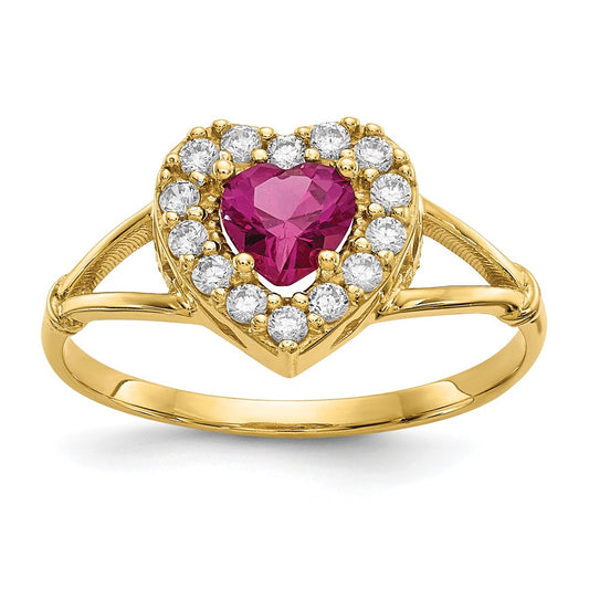 10K Yellow Gold Red and White CZ Heart Ring