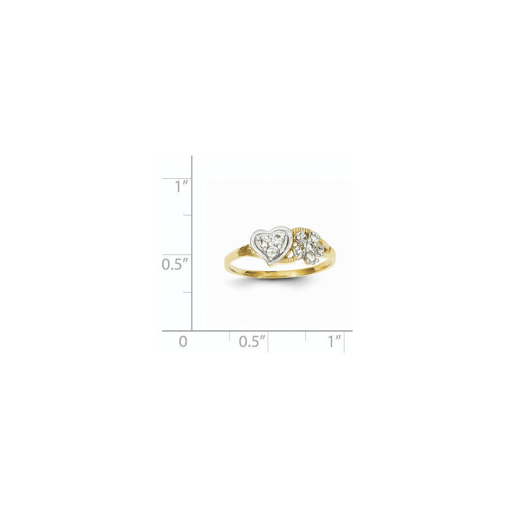 10K Yellow Gold & Rhodium CZ Heart & Flower Ring