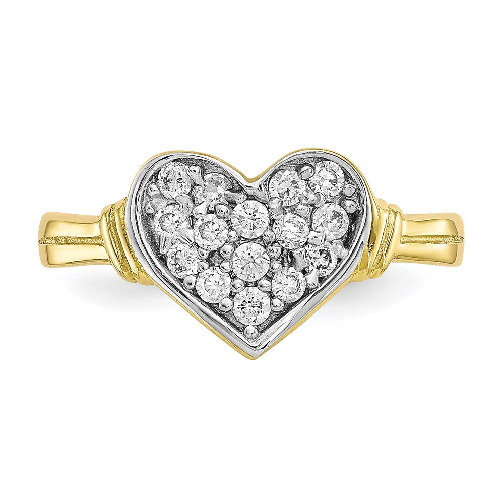 10K Yellow Gold & Rhodium CZ Heart Ring