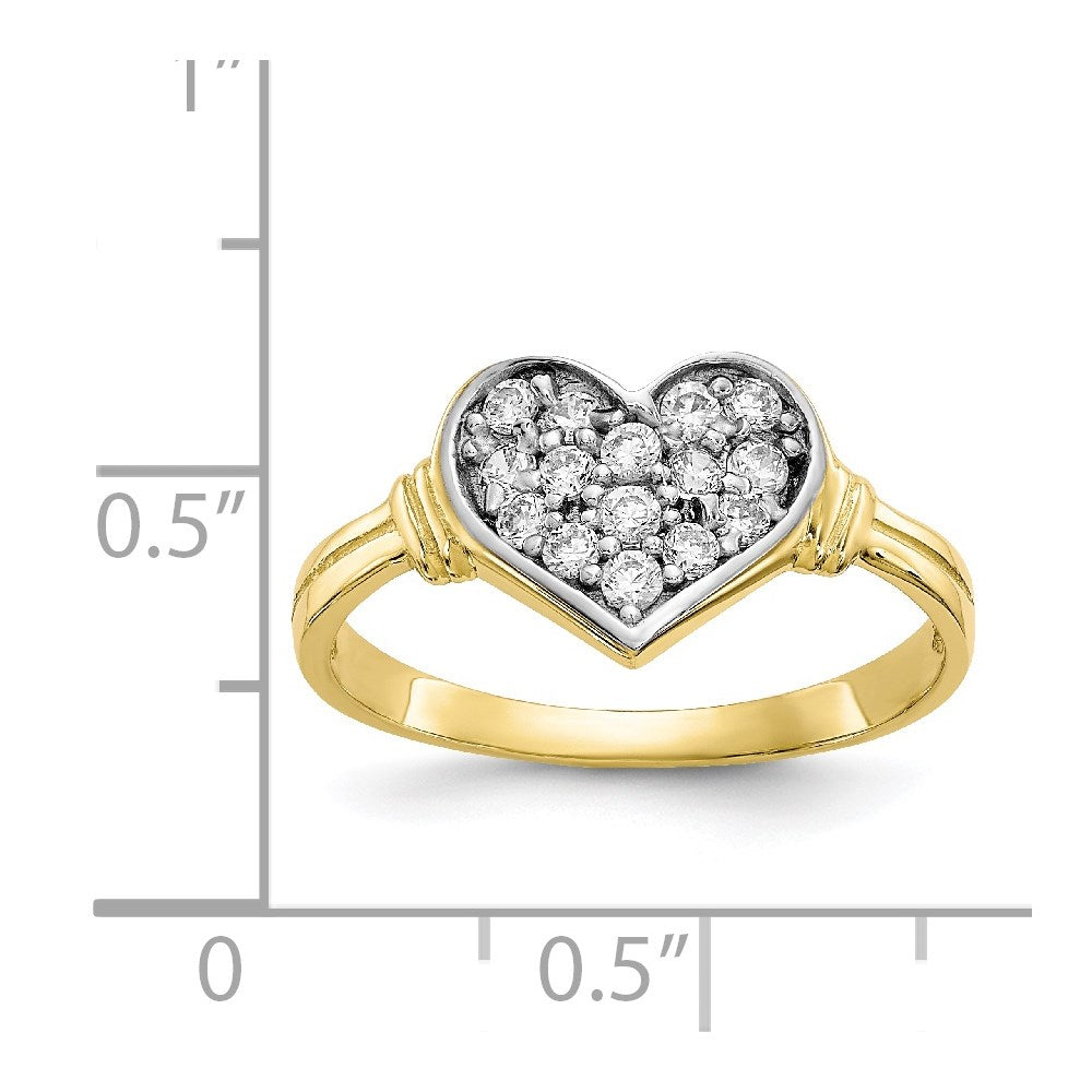 10K Yellow Gold & Rhodium CZ Heart Ring