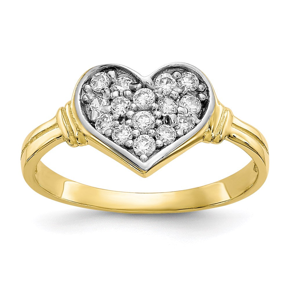 10K Yellow Gold & Rhodium CZ Heart Ring