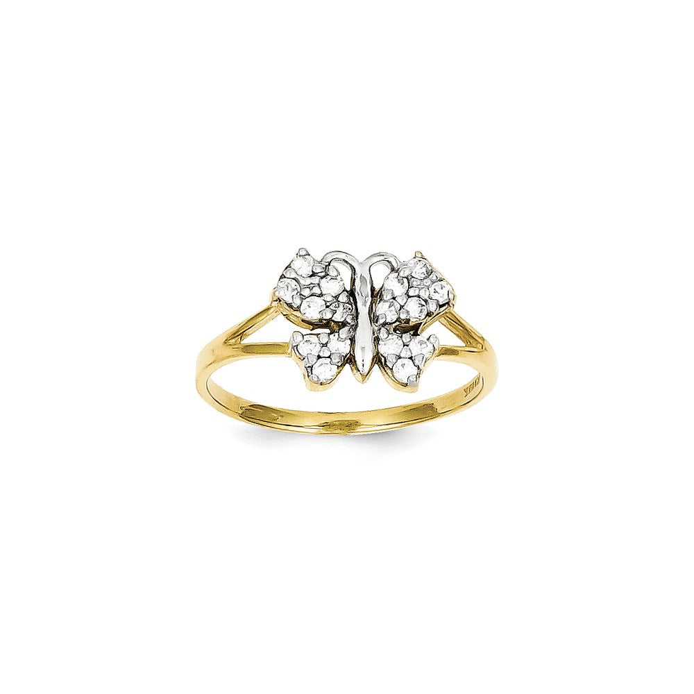 10K Yellow Gold & Rhodium CZ Butterfly Ring