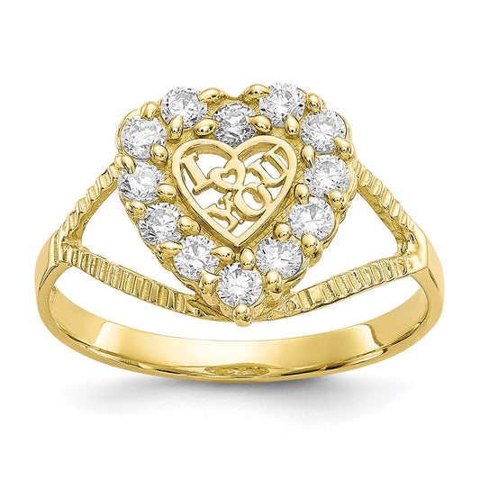 10K Yellow Gold CZ I LOVE YOU Heart Ring