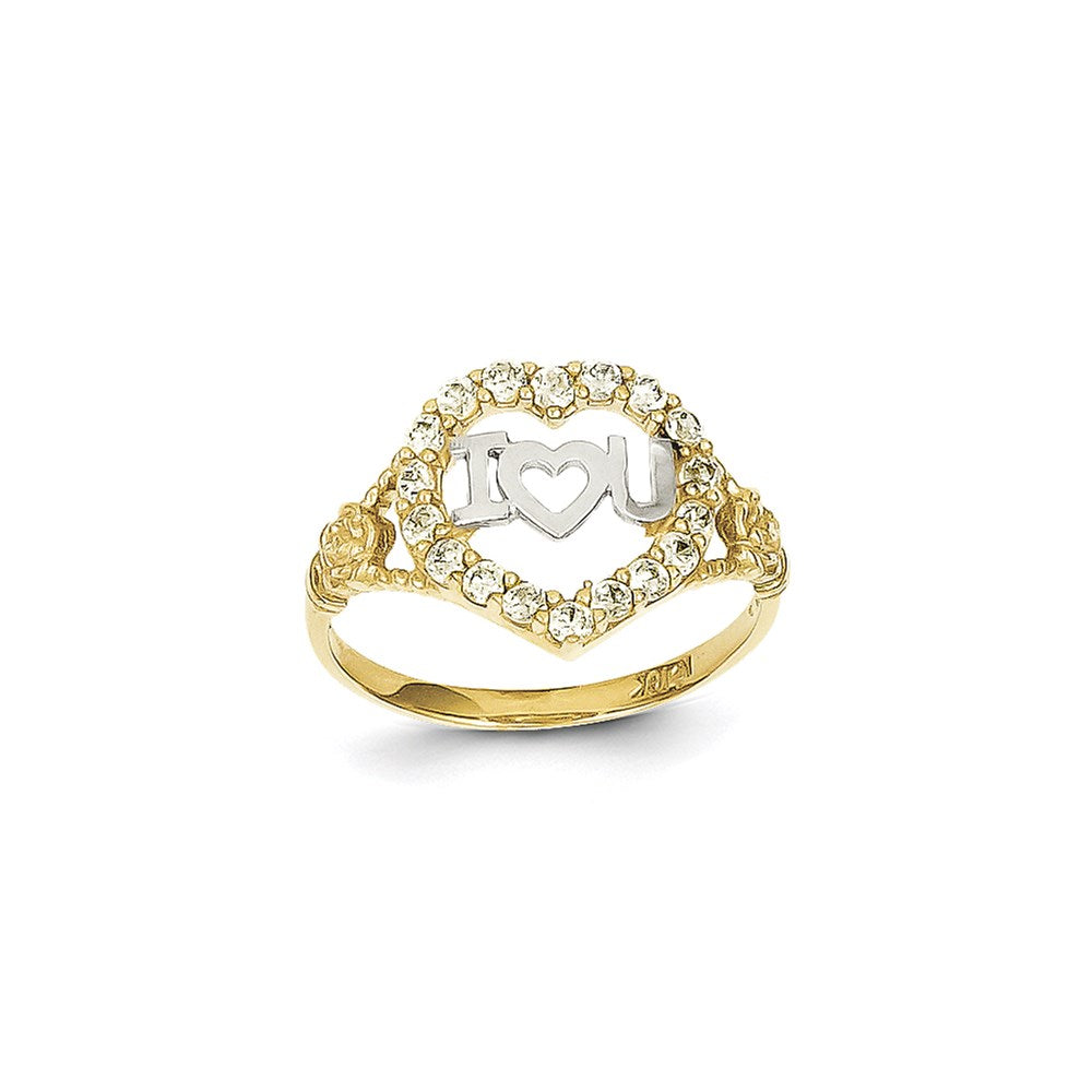 10K Yellow Gold & Rhodium CZ Heart Ring