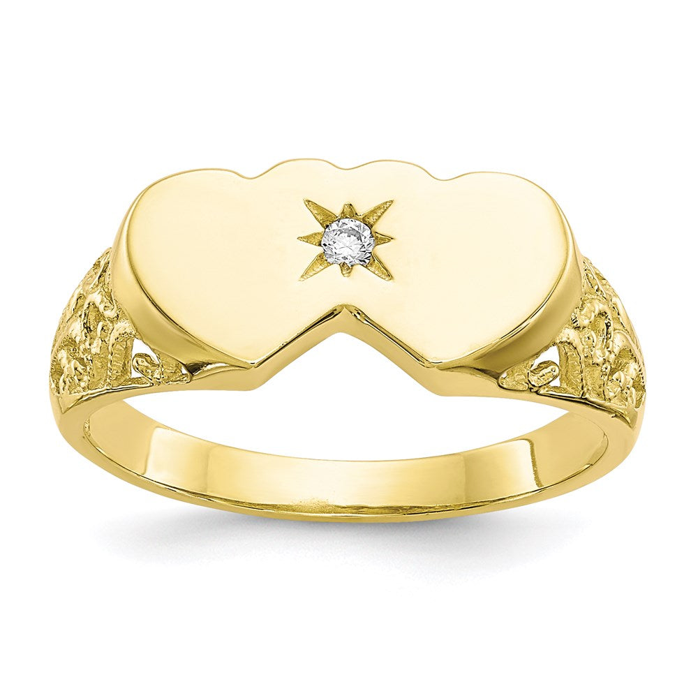 10K Yellow Gold Double Heart CZ Ring