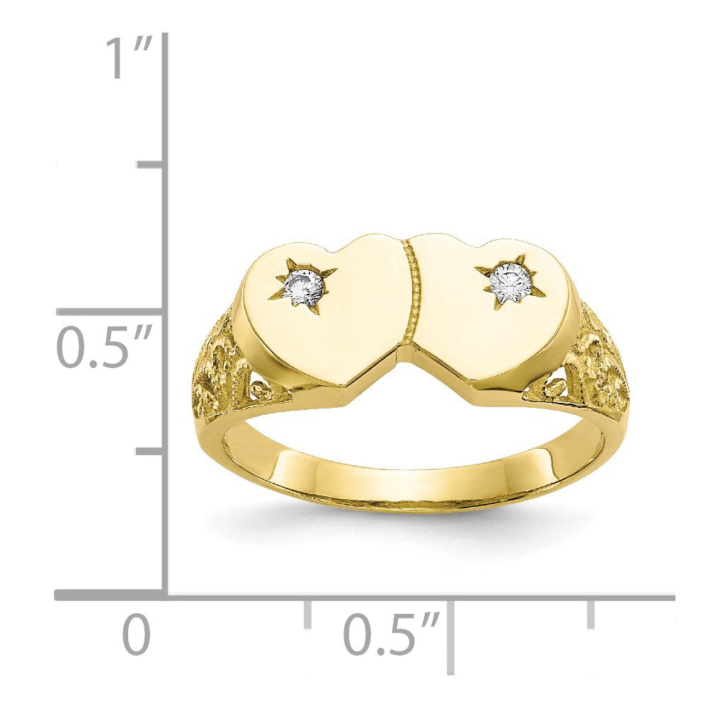 10K Yellow Gold Double Heart CZ Ring