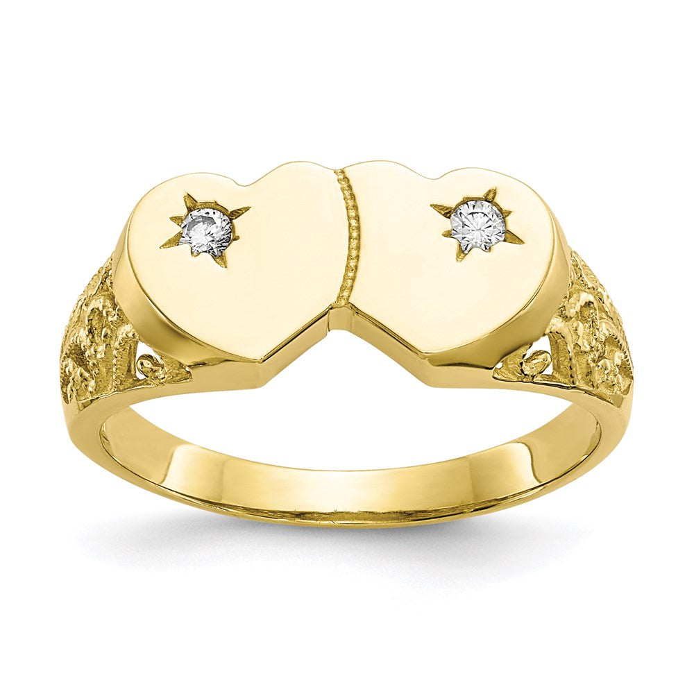 10K Yellow Gold Double Heart CZ Ring