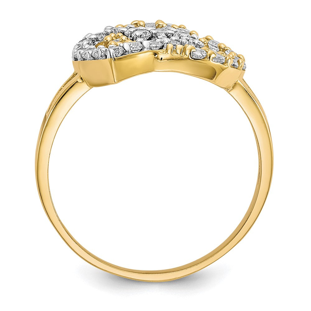 10K Yellow Gold w/Rhodium Double Heart CZ Ring