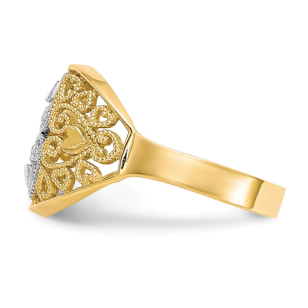 10K Yellow Gold w/Rhodium Filigree Heart Ring