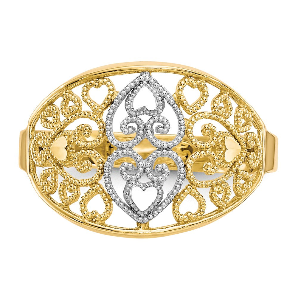 10K Yellow Gold w/Rhodium Filigree Heart Ring