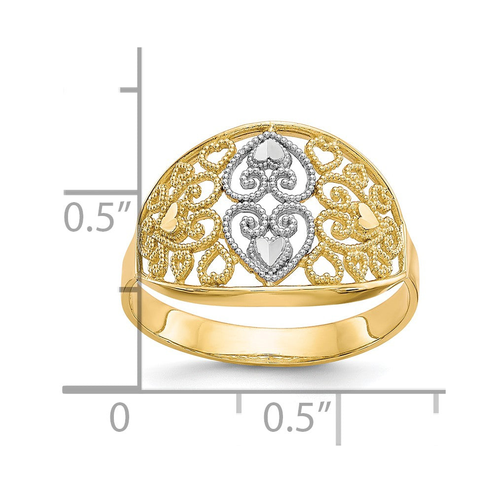 10K Yellow Gold w/Rhodium Filigree Heart Ring