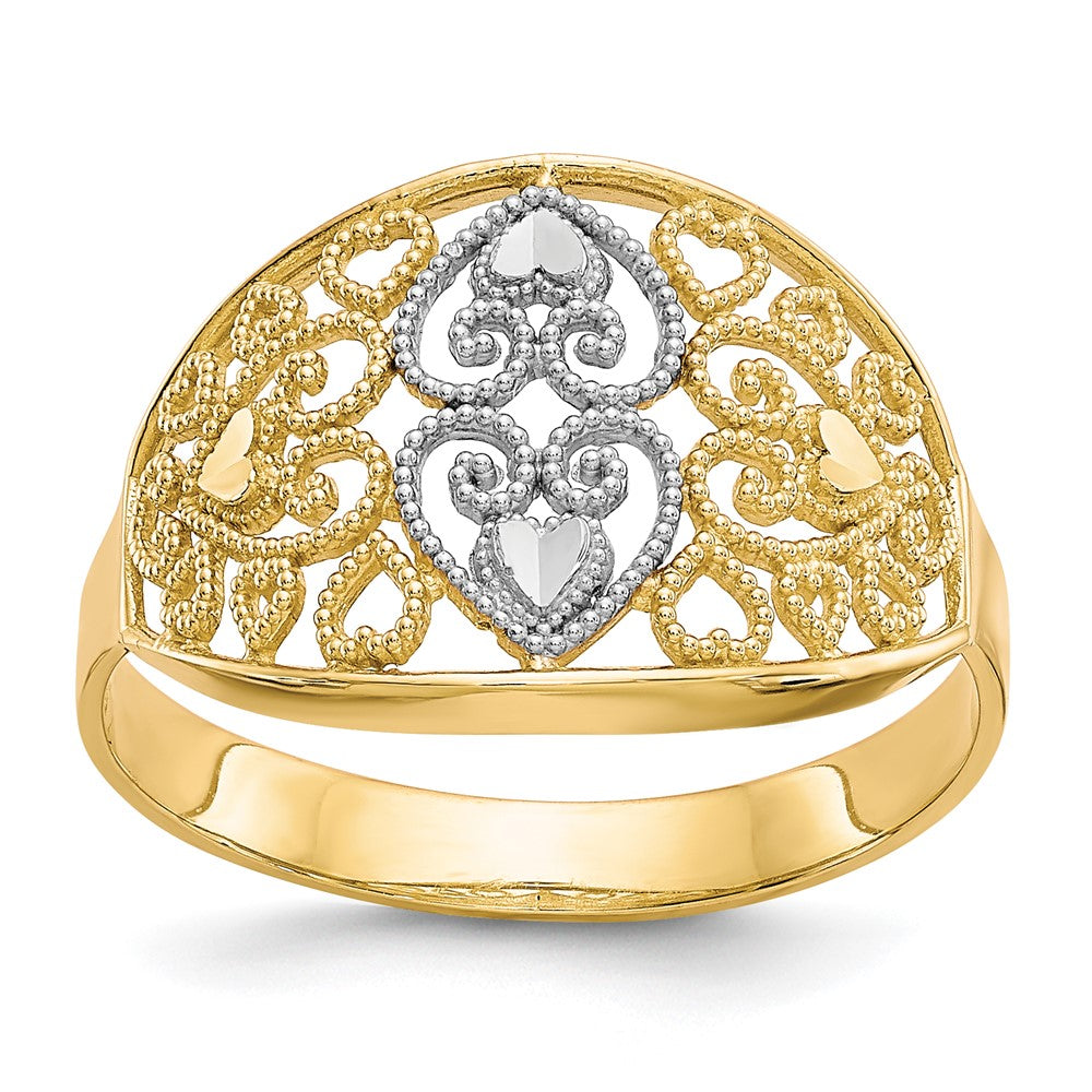 10K Yellow Gold w/Rhodium Filigree Heart Ring