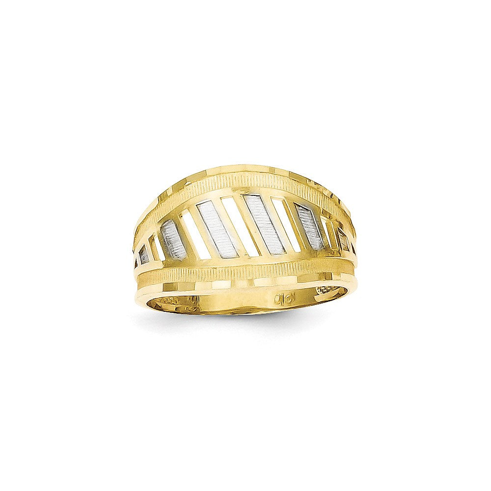 10K Yellow Gold & Rhodium Diamond-Cut Ring