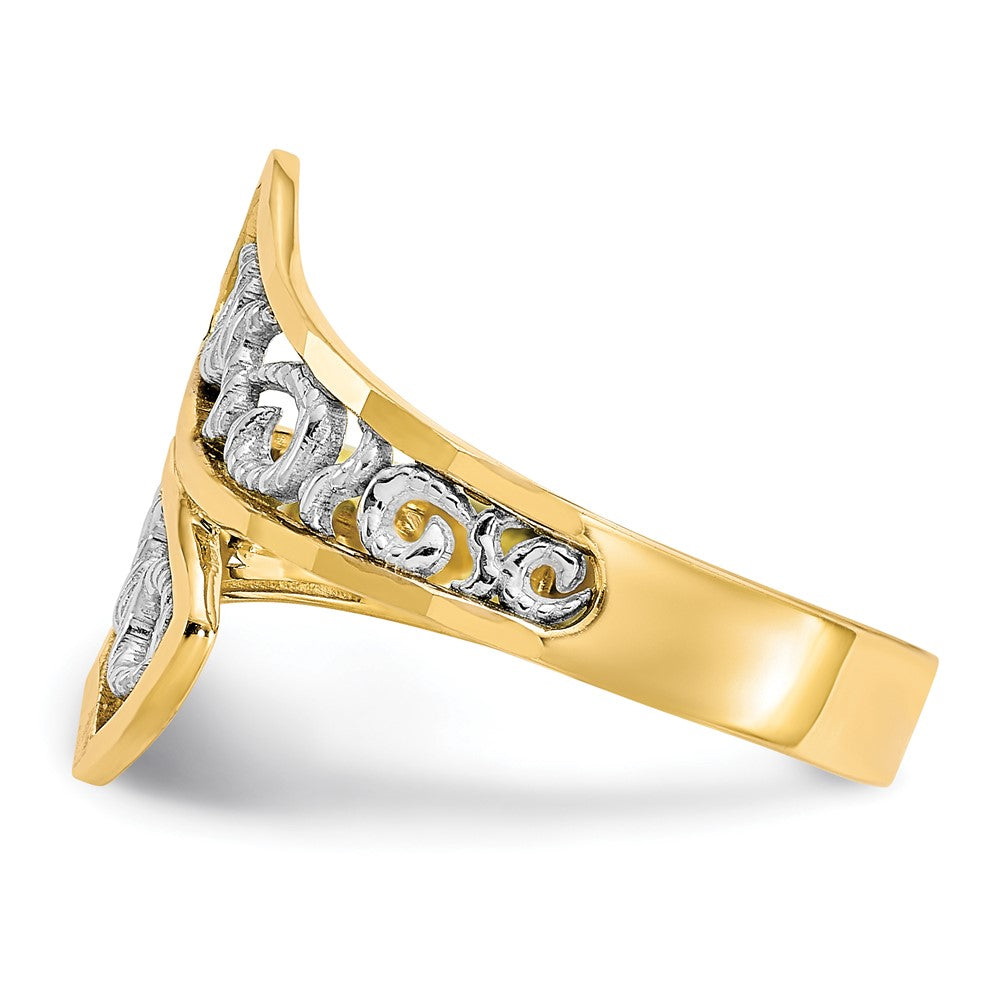 10K Yellow Gold & Rhodium Filigree Ring