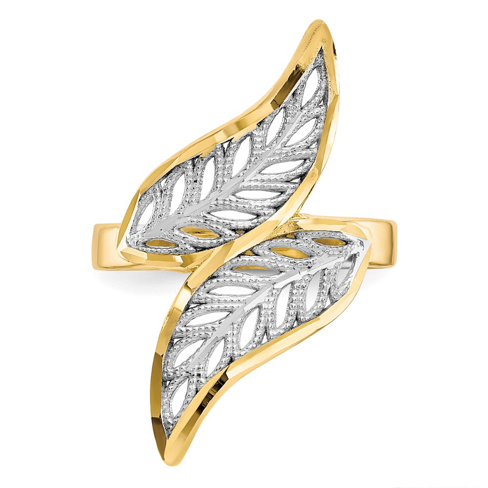 10K Yellow Gold w/Rhodium Diamond-Cut Filigree Ring