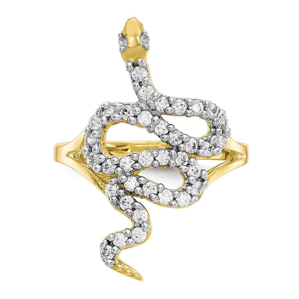 10K Yellow Gold & Rhodium CZ Snake Ring