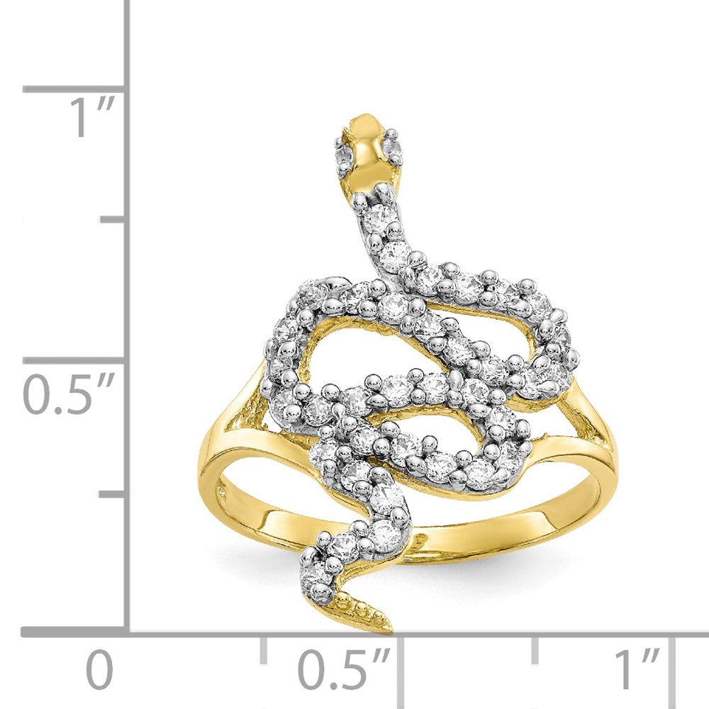 10K Yellow Gold & Rhodium CZ Snake Ring