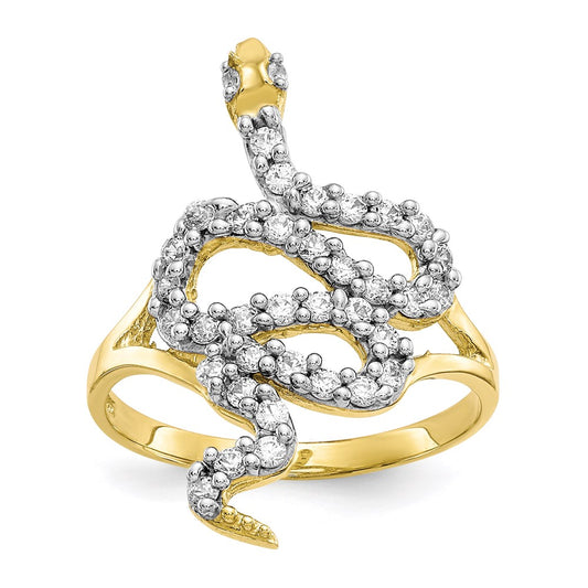 10K Yellow Gold & Rhodium CZ Snake Ring