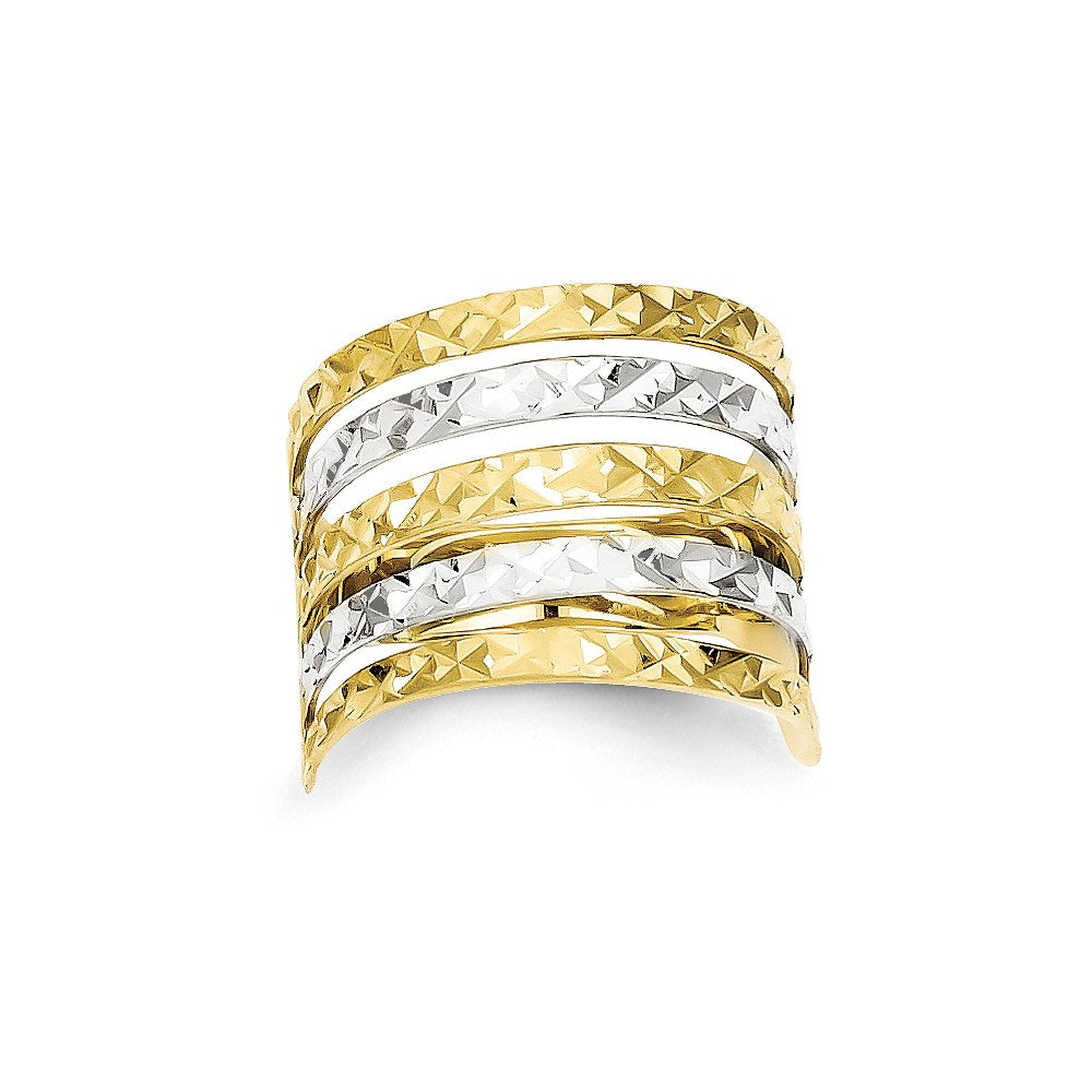 10K Yellow Gold & Rhodium Real Diamond Cut Fancy Lined Ring