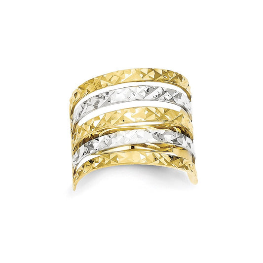 10K Yellow Gold & Rhodium Real Diamond Cut Fancy Lined Ring