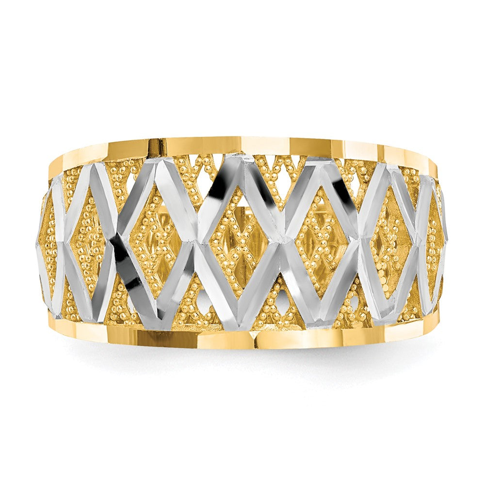 10K Yellow Gold w/Rhodium Diamond-Cut Filigree Ring