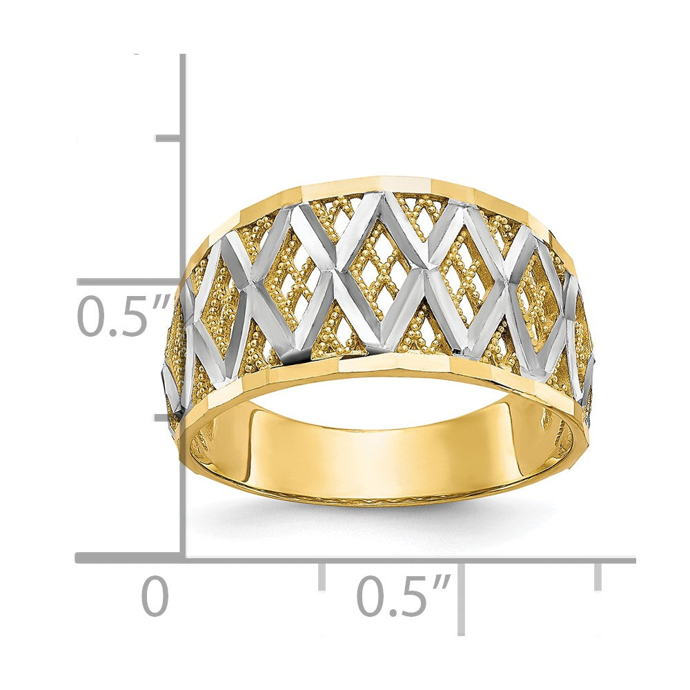 10K Yellow Gold w/Rhodium Diamond-Cut Filigree Ring