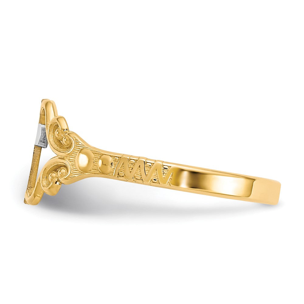 10K Yellow Gold & Rhodium Polished Cross Ring