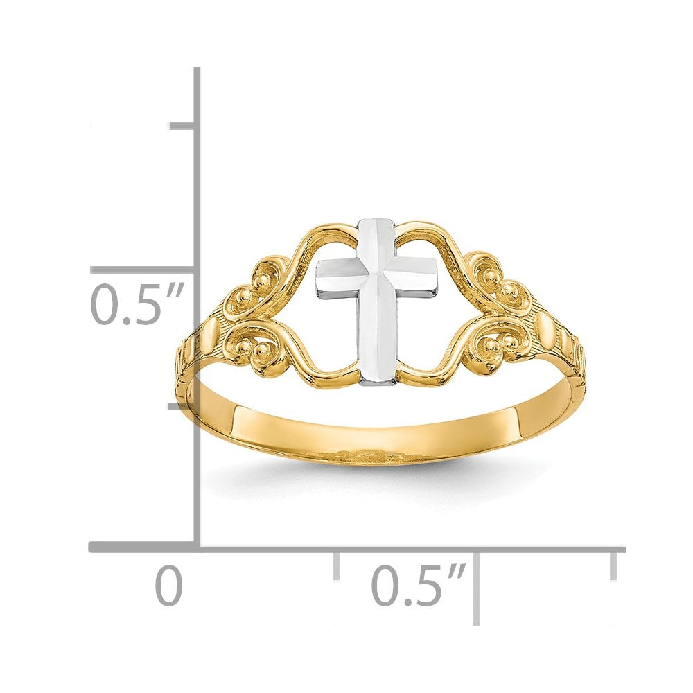 10K Yellow Gold & Rhodium Polished Cross Ring