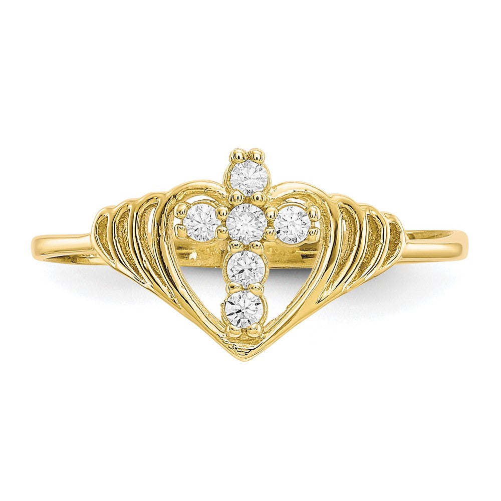 10K Yellow Gold CZ Cross Ring